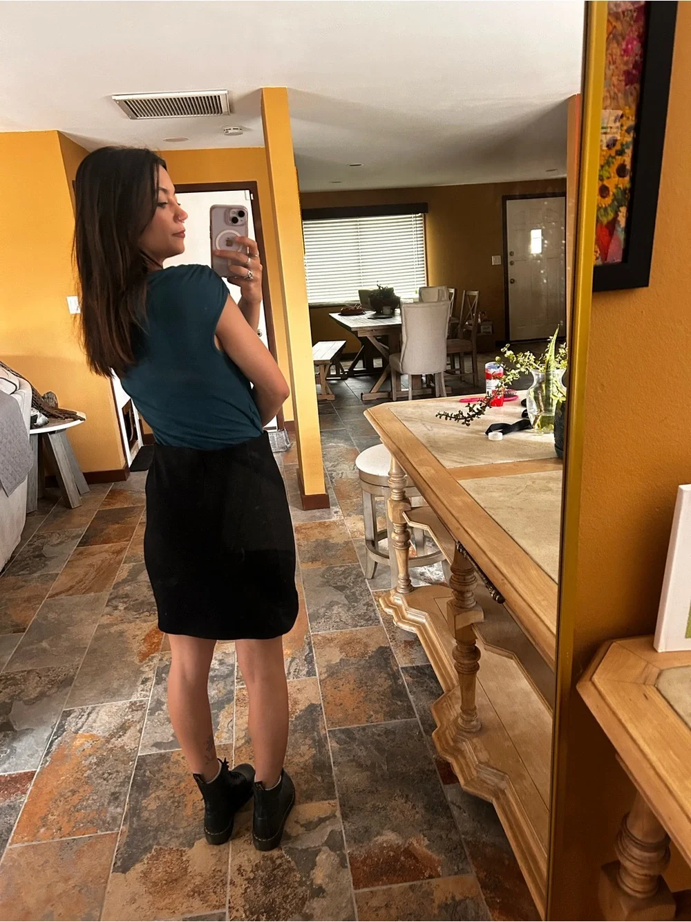 LOFT Black Wool Blend Lined Knee Length Skirt Petite Small Career Wear